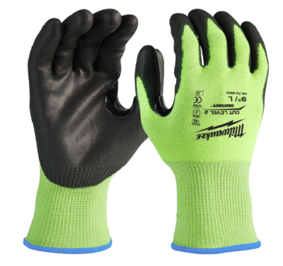 Перчатки рабочие сигнальные Hi-Vis MILWAUKEE, с сопротивлением порезам 2/B уровня, размер 10/XL (4932479924)