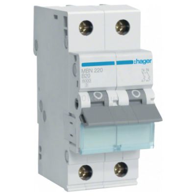 HAGER MBN220 Автоматический выключатель 2P B 20А (6kA) (MBN220)