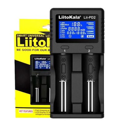 Зарядное устройство LitoKala Lii-PD2 для 2 аккумуляторов: Ni-Mh, Li-Ion, Li-Fe (220В/12В, 0,5/1/2А)