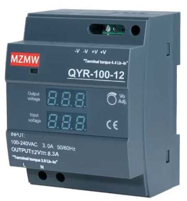 MZMW Блок питания на DIN-рейку 12V (100W) с индикацией входного/выходного напряжения (QYR-100-12)