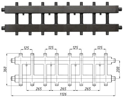 Коллектор Termojet K82BH125 (200) без изоляции (8+1)