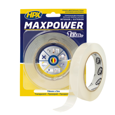 HPX Стрічка двоxстороння MAXPOWER 19мм/2м (прозора) (Бельгія) (HT1902)